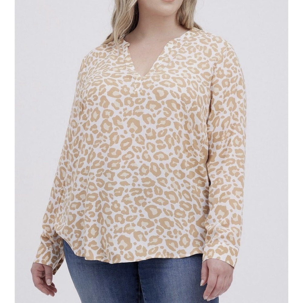 Torrid 3 Georgette Leopard Print Tan Women's Blouse Plus Size 3X 22-24 Bohemian